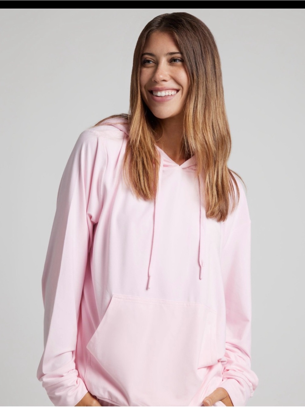Women's Lightweight Pink Hooded Pullover Sweatshirt